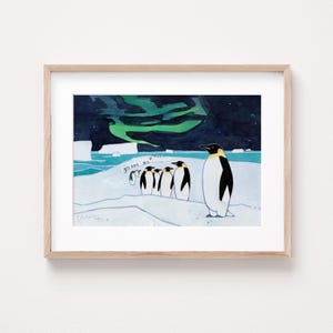 Emperor Penguins Aurora Print Antarctica Southern Lights Art