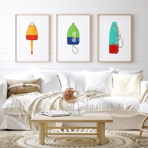 Lobster Buoy Print Set Nautical Wall Decor