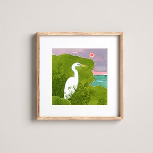 Egret Watercolor Illustration Print Coastal Art Beach House Decor