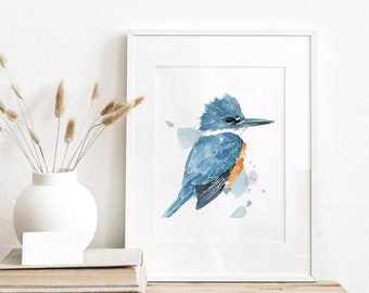 Kingfisher Watercolor Print Bird Painting Wall Art Birders Gift