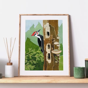 Pileated Woodpecker Print Woodland Bird Watercolor Art Print
