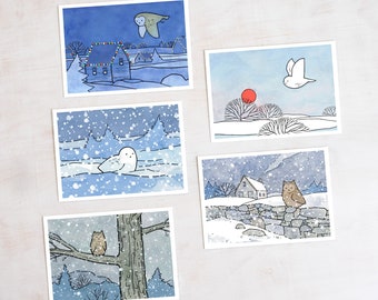 Owls Christmas Holiday Card Set 1