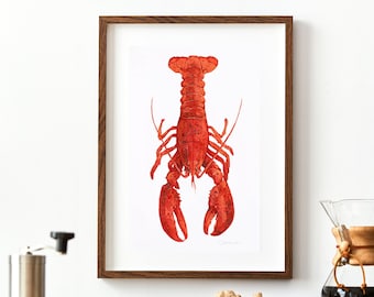 Impression de peinture aquarelle homard rouge