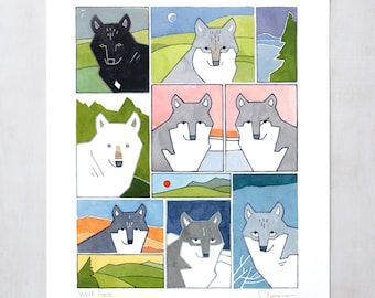 Wolf Pack Poster Colorful Kid's Animal Wall Art Nursey Wall Art