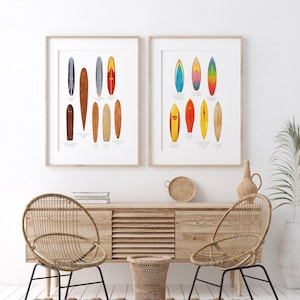 Surfboards Set of Two Prints Surf Art Surfer Gift Surfboard Poster History of Surfing Surfer Gift