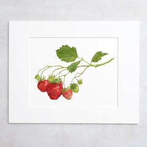 Strawberry Botanical Watercolor Print Kitchen Decor