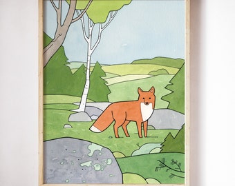 Red Fox Nursery Art Print Woodland Kids Room