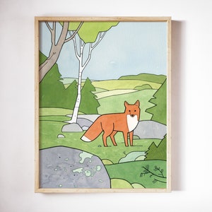 Red Fox Nursery Art Print Woodland Kids Room