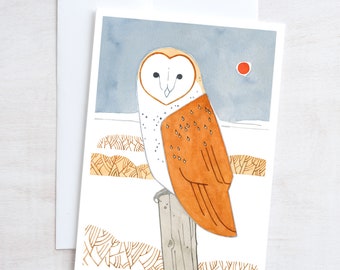 Barn Owl Winter Bird Folk Art Christmas Card