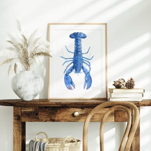 Blue Lobster Watercolor Print Nautical New England Wall Art