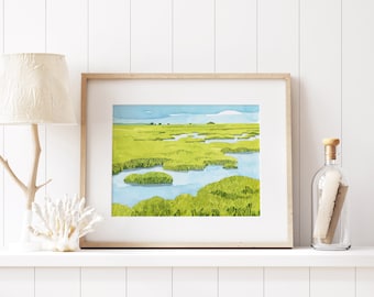 Salt Marsh Landscape Print Coastal Watercolor Painting