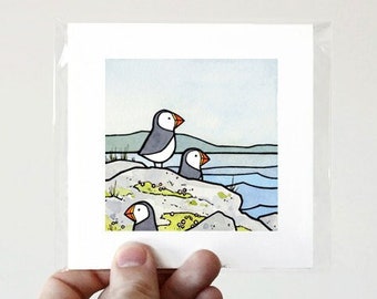 Puffins Watercolor Illustration Print