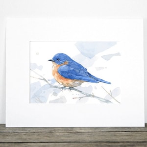 Bluebird Watercolor Print Woodland Painting Bird Decor Backyard Birdwatcher Gift 5x7 image 3