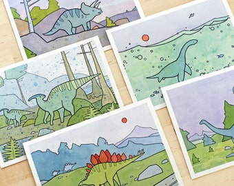 Dinosaur Card Set 10 Illustrated Cards Fun Dinosaur Cards for Kids