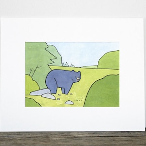 Black Bear Art Print Woodland Nursery Wall Art Whimsical Bear Print image 1