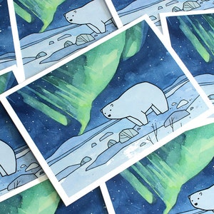 Eisbär und Nordlichter Karten-Set Weihnachten Urlaub Briefpapier