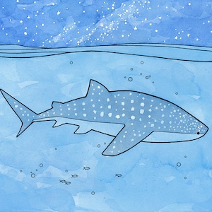 Whale Shark Ocean Watercolor Ink Illustration Print Kids Wall Art