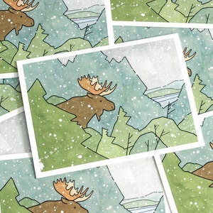 Moose Christmas Card Set Winter Nature Holiday Stationery Blank Notecard