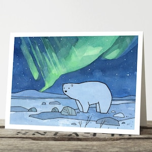 Polar Bear Northern Lights Christmas Card image 1