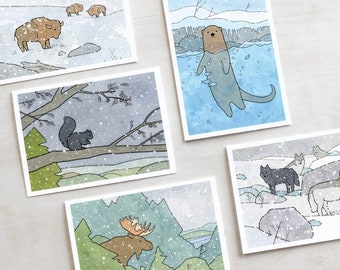 Animal Mixed Weihnachtskarten Set 3 gemischte nordamerikanische Tiere Winterurlaub Grußkarten