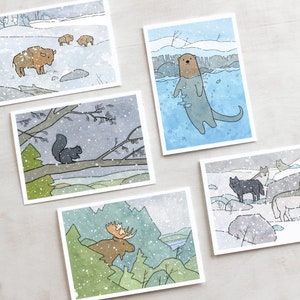 Animal Mixed Christmas Card Set 3 Mixed North American Animals Winter Holiday Greeting Cards