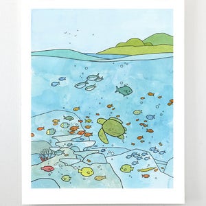 Sea Turtle Wall Art Coral Reef Nursery Ocean Print Limited Edition