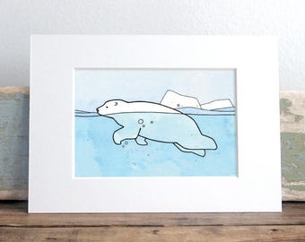 Swimming Polar Bear Print Art Print Arctic Wall Decor