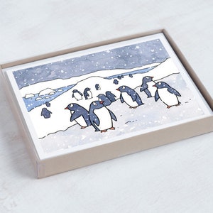 Juego de tarjetas navideñas con pingüinos papúa Juego de tarjetas con animales navideños nevados