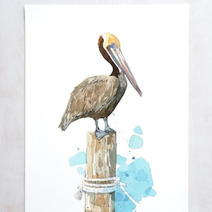 Pelican Watercolor Art Print Nautical Bird Painting Coastal Decor Beach Bum Gift Bird Lover