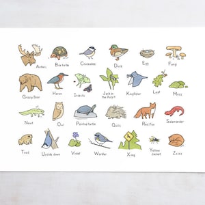 Woodland Art Alphabet Woodland Baby Shower Gift Forest Animals Wall Art Nursery Art Print image 1