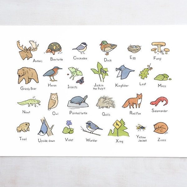 Woodland Animals Alphabet Art Print: Forest Nursery Decor
