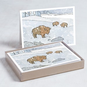 Zestaw kart świątecznych Winter Bison American West Wildlife Card