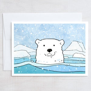 Cartão de urso polar ilustrado com animais, cartão de Natal, papelaria