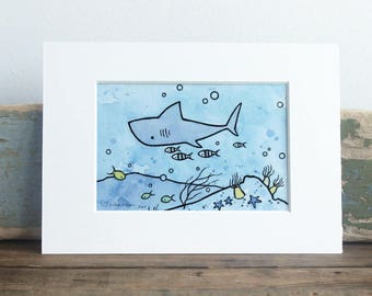 Shark Nursery Illustration Print Ocean Art for Kids Room Whimsical Under the Sea Art