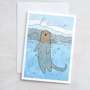 Illustration Carte Noël Loutre Animaux Vacances Papeterie