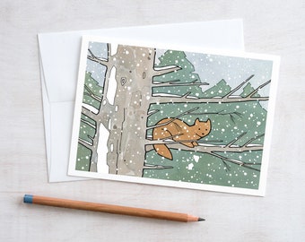 Tarjeta navideña de marta de pino, tarjeta navideña ilustrada con animales