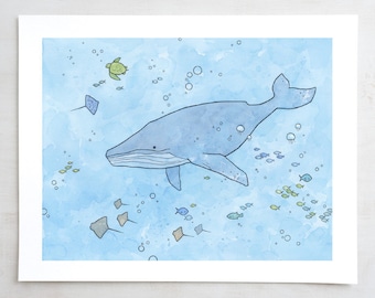 Humpback Whale Art Print Whimsical Ocean Nursery Illustration