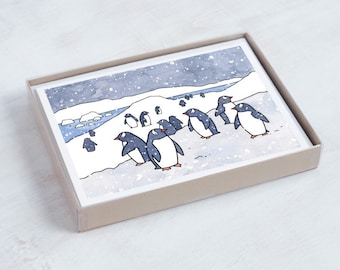 Gentoo Penguins Christmas Card Set Snowy Holiday Animal Card Set