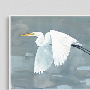 Great Egret Print Large Bird Watercolor Painting,Coastal Bird Art