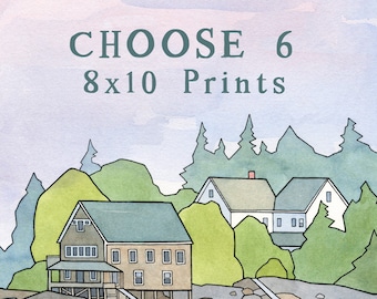 Choose Six 8x10 Prints Animal Nursery Art Set Watercolor Print Set