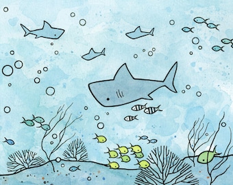 Sharks Kids Room Decor Ocean Art Reefs