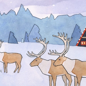 Reindeer Christmas Cards Scandinavian Holiday Whimsical Art Cards image 4