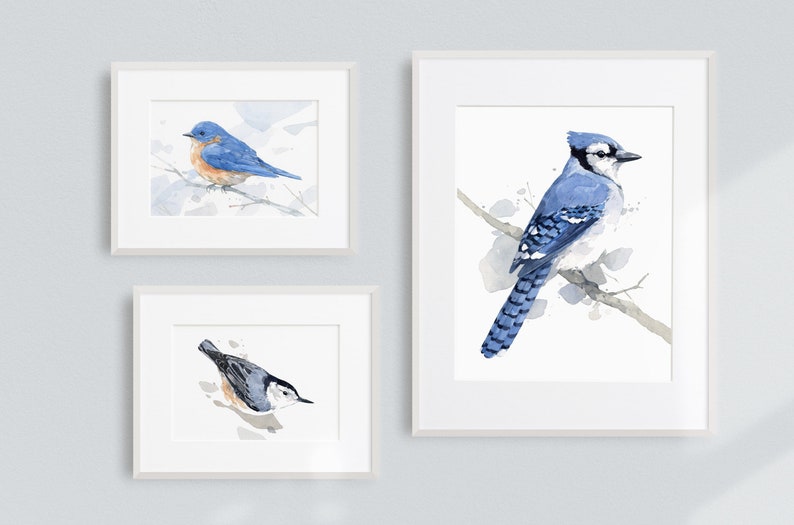 Bluebird Watercolor Print Woodland Painting Bird Decor Backyard Birdwatcher Gift 5x7 image 4