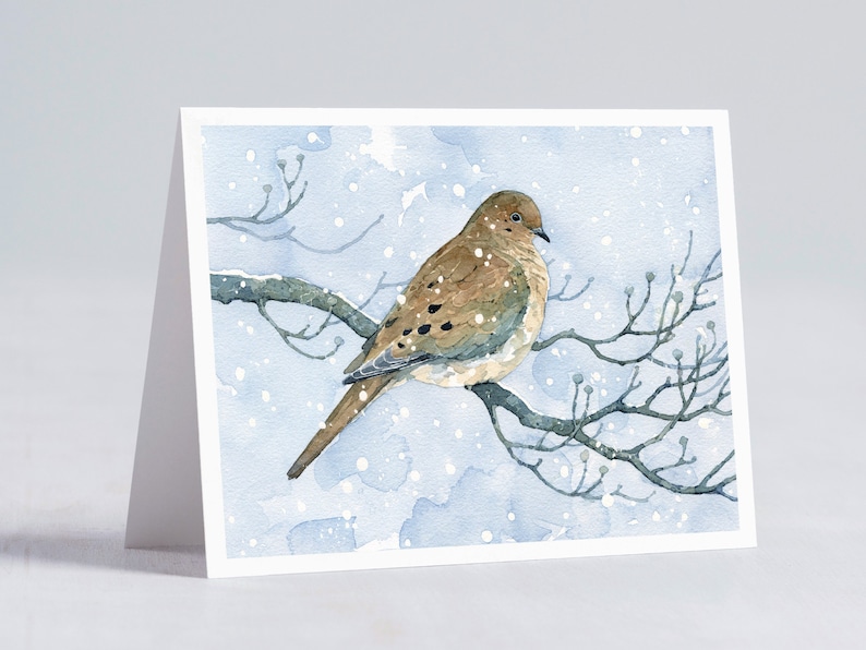 Winter Birds Holiday Cards Mixed Set 2 Birds in Snow Watercolor Christmas Card Set Festive Stationary image 4