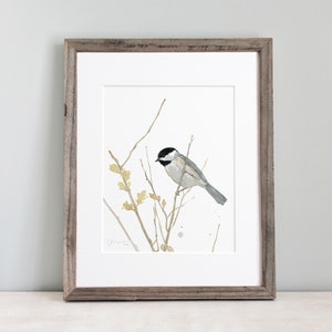 Chickadee Watercolor Print Bird Painting Birder's Gift Backyard Birdwatching Bird Wall Art