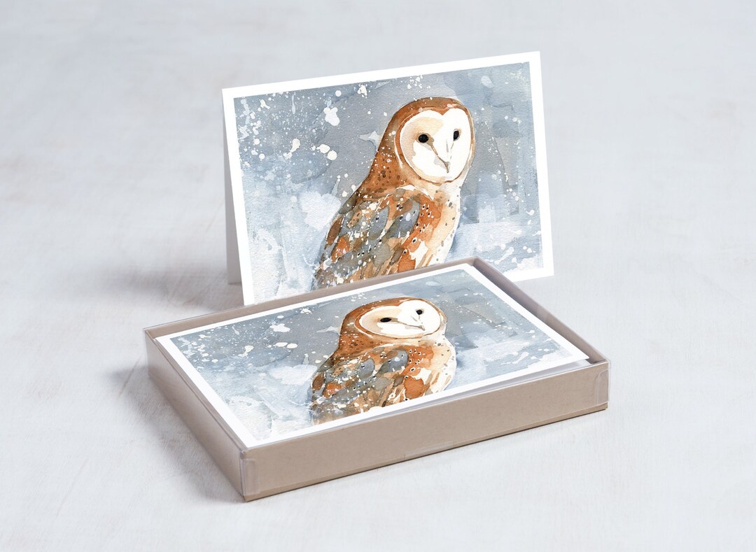 Barn Owl in Snow Christmas Card Set Winter Bird Rustic Country Holiday ...