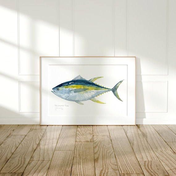 Yellowfin Tuna Watercolor Print Fish Painting Fisherman Gift