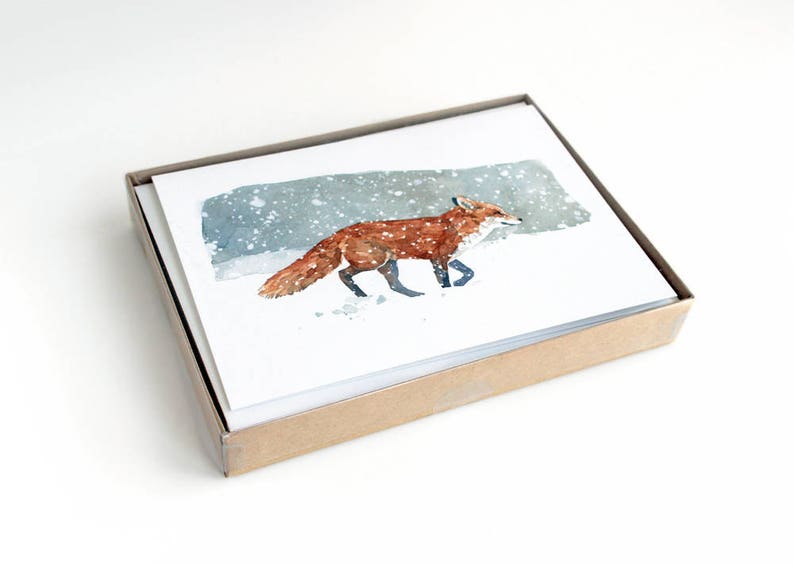Fox in Snow Christmas Card Set Winter Watercolor Greeting Cards Holiday Cards image 4