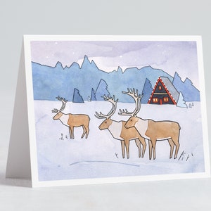 Reindeer Christmas Cards Scandinavian Holiday Whimsical Art Cards image 5