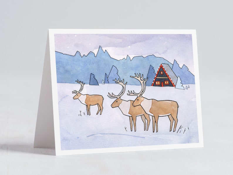 Reindeer Christmas Cards Scandinavian Holiday Whimsical Art Cards image 5